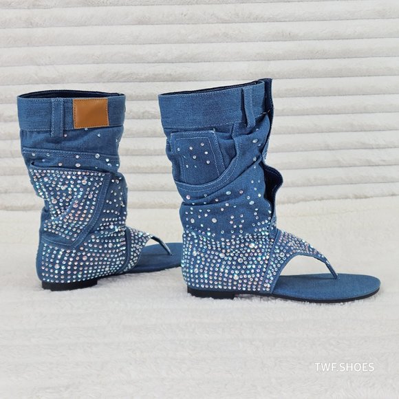 Perplex Denim & Rhinestones Sandal Slouch Boots Shooties | eBay Perplex Denim & Rhinestones Sandal Slouch Boots Shooties